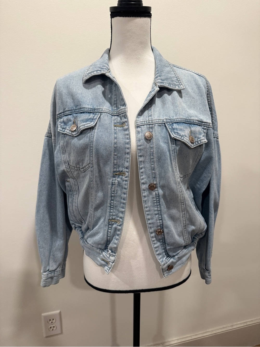 YMI Women's Junior 80's Retro Inspired Denim Oversized Jacket Light Blue Size M